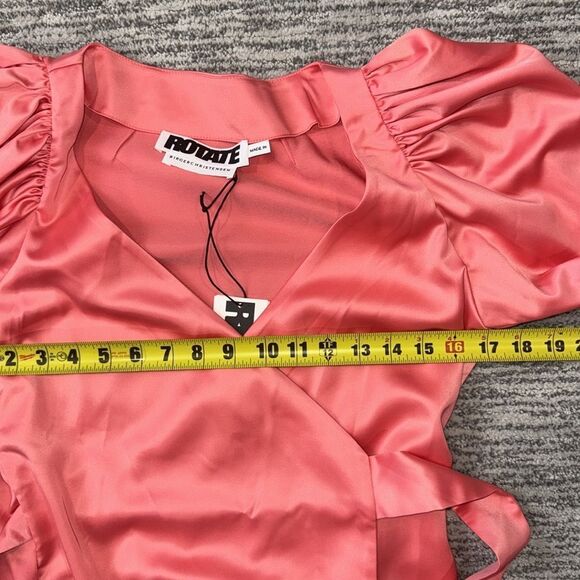 NWT Rotate Birger Christensen No.31 Puff Sleeve Wrap Dress Satin Pink Small - Picture 8 of 16